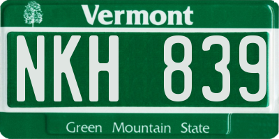 VT license plate NKH839