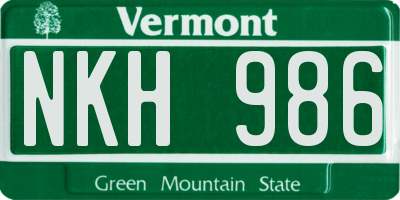 VT license plate NKH986