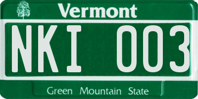 VT license plate NKI003