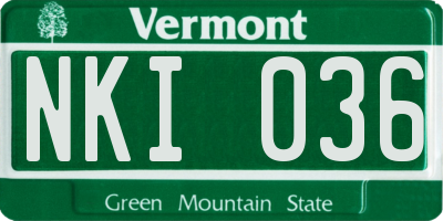 VT license plate NKI036