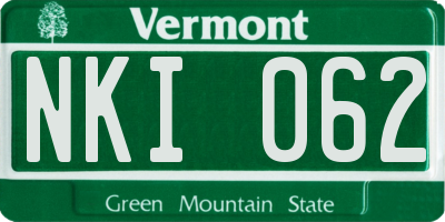 VT license plate NKI062