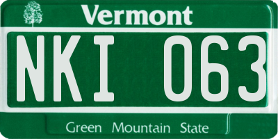 VT license plate NKI063