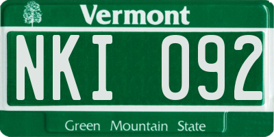 VT license plate NKI092