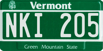 VT license plate NKI205