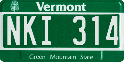VT license plate NKI314