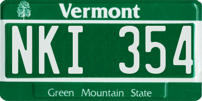 VT license plate NKI354