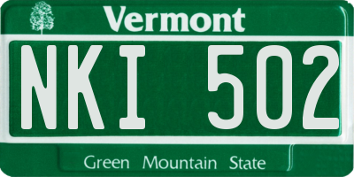 VT license plate NKI502