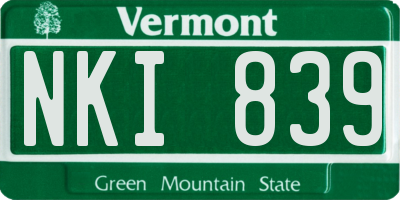VT license plate NKI839