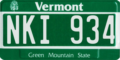 VT license plate NKI934