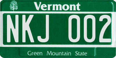 VT license plate NKJ002