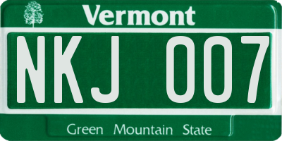VT license plate NKJ007