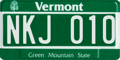 VT license plate NKJ010