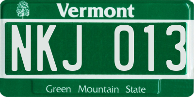 VT license plate NKJ013