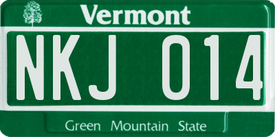 VT license plate NKJ014