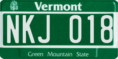 VT license plate NKJ018