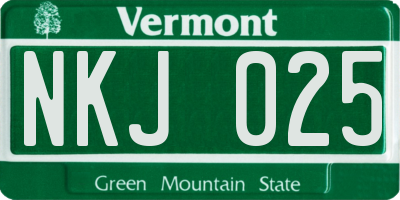 VT license plate NKJ025