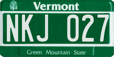 VT license plate NKJ027
