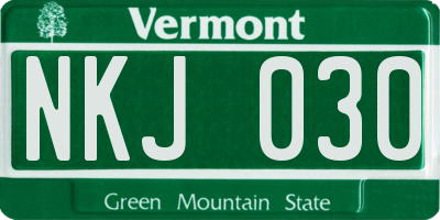 VT license plate NKJ030