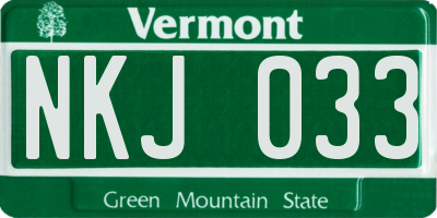 VT license plate NKJ033