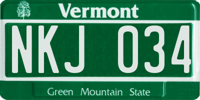 VT license plate NKJ034