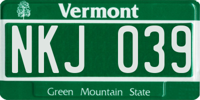 VT license plate NKJ039