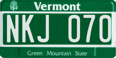 VT license plate NKJ070