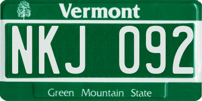 VT license plate NKJ092