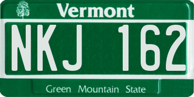 VT license plate NKJ162