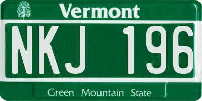 VT license plate NKJ196