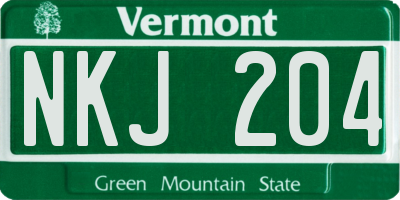 VT license plate NKJ204