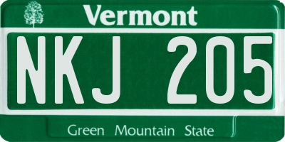 VT license plate NKJ205
