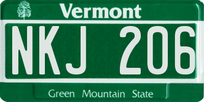 VT license plate NKJ206