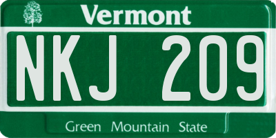 VT license plate NKJ209