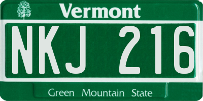 VT license plate NKJ216