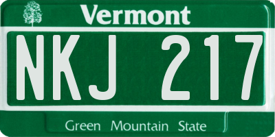 VT license plate NKJ217