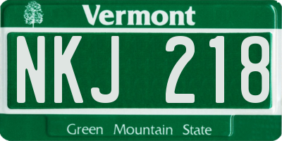 VT license plate NKJ218