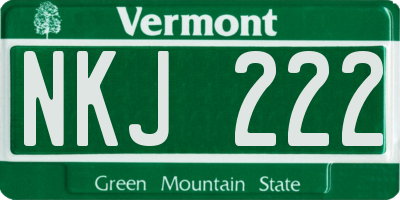 VT license plate NKJ222