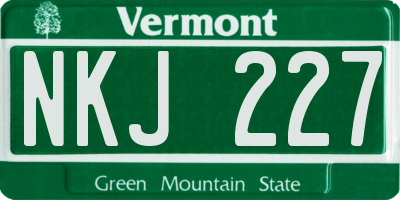 VT license plate NKJ227