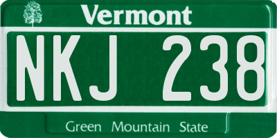 VT license plate NKJ238