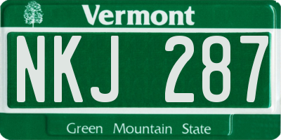 VT license plate NKJ287