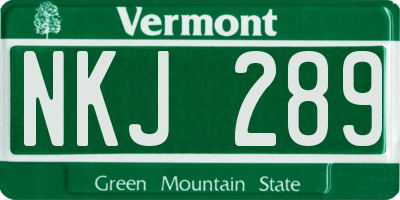 VT license plate NKJ289