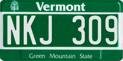 VT license plate NKJ309