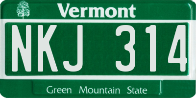 VT license plate NKJ314