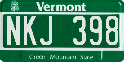 VT license plate NKJ398