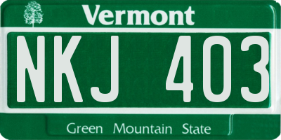 VT license plate NKJ403