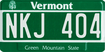 VT license plate NKJ404