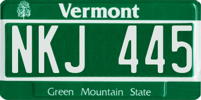 VT license plate NKJ445