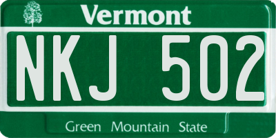 VT license plate NKJ502