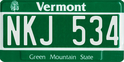 VT license plate NKJ534