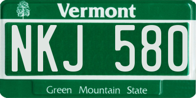 VT license plate NKJ580